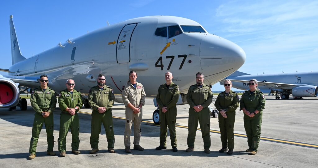A Canadian crew undergoing specialized training on the P-8A Poseidon at Naval Air Station Jacksonville, in Florida.